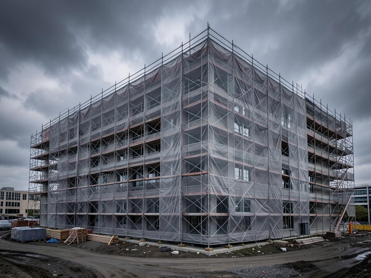 Perimeter scaffolding on a commercial building under construction